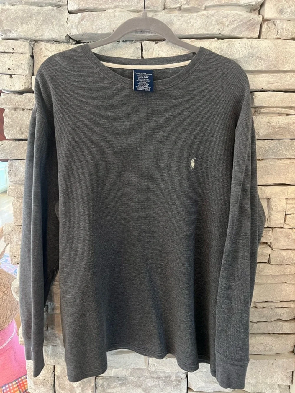Polo Ralph Lauren Charcoal Long-Sleeve Crewneck Shirt Sleepwear Thermal Knit